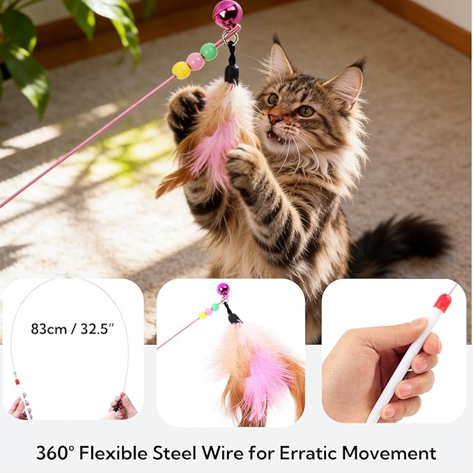 Cat Scratcher Bed with Toys, 2 Pack Oval Cat Scratcher Cardboard, Indoor Cat Scratch Bowl, Large Pad Cat Scratching Board with Catnip Fish Toy & Feather Wand for Furniture Protector