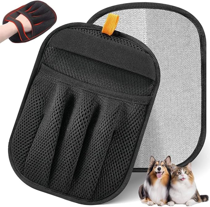 5‑Finger Pet Hair Remover Glove – Electrostatic Reusable & Washable Mitt for Cats & Dogs – Lint & Fur Removal for Clothing, Couch, Carpet & car interiors – Cleaning Comb Included (Black)