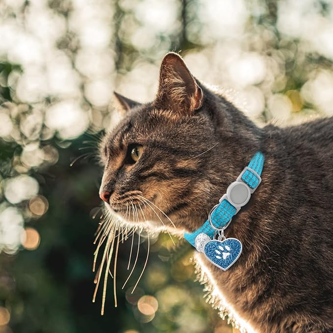 CAMAL Reflective Cat Collar with Name Tag, Personalized Cat Collar Breakaway with Bell, Customized Cat Collar Adjustable for Girls & Boys