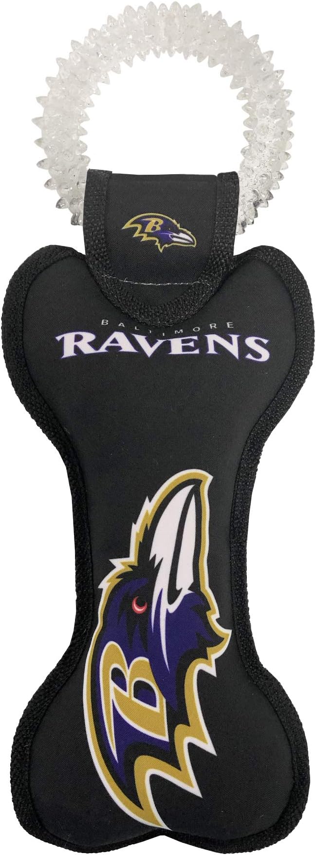 Pets First NFL Baltimore Ravens Dental Dog TUG Toy with Squeaker. Tough PET Toy for Healthy Fun, Teething & Cleaning Pet's Teeth & Gum., Team Color, one Size (BAL-3310)