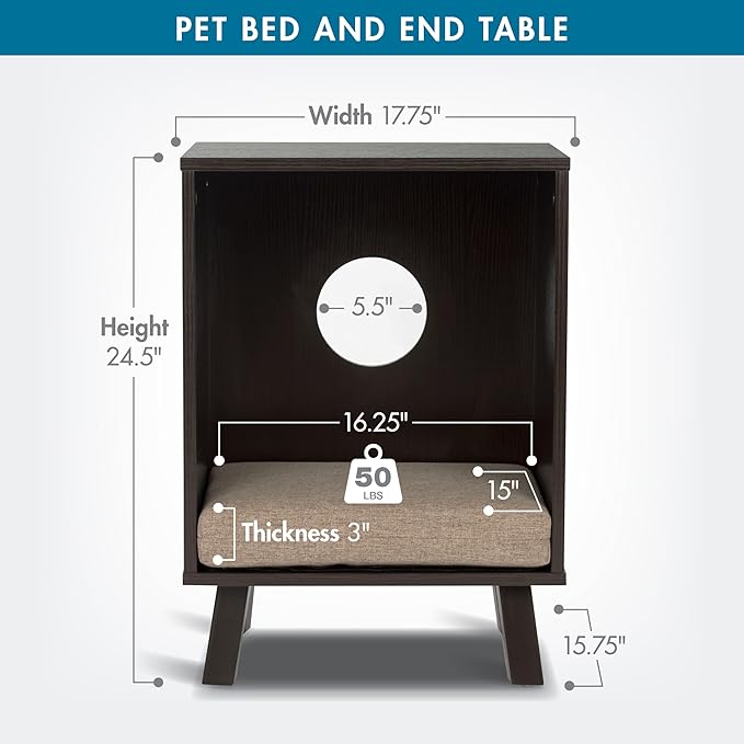 Paws & Purrs Stylish 2-in-1 Pet Bed & End Table – 3" Foam Cushion, Removable Cover, Compact Hideaway for Cats and Dogs Up to 25 lb