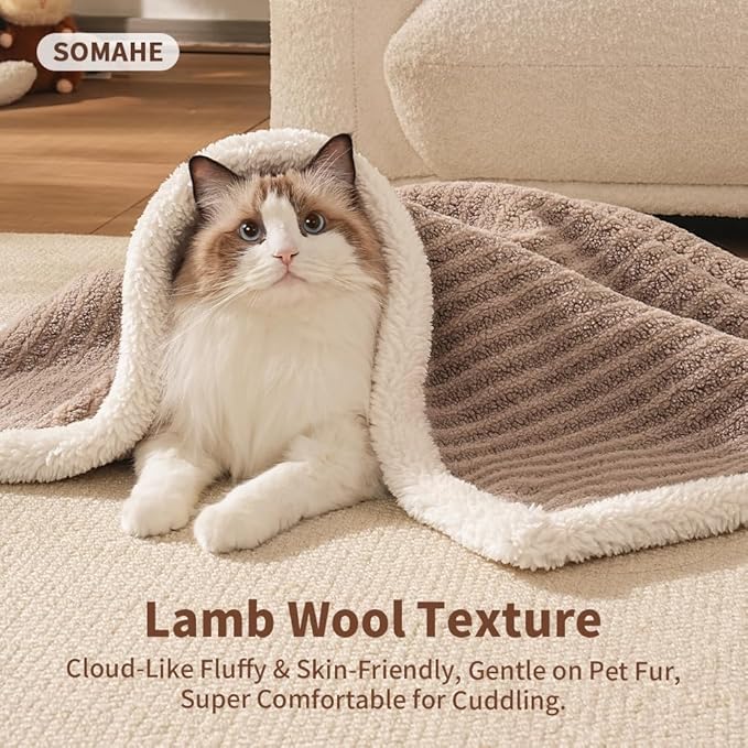 SOMAHE Cat Blankets for Indoor Cats, Faux Fur Pet Blankets for Cats, Washable Kitten Blankets, Soft Plush Reversible Throw Furniture Protector 21"X 18" Blue