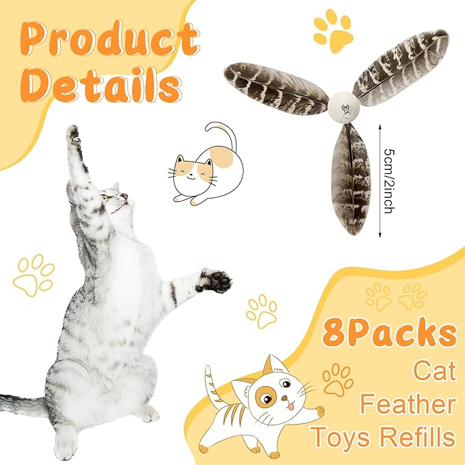 8 Pcs Cat Feather Propeller Refills Propeller Interactive Cat Toy Refills Kittens Toy Feather Replacement Wand Teasers Attachments for Kittens Wand (Stylish)