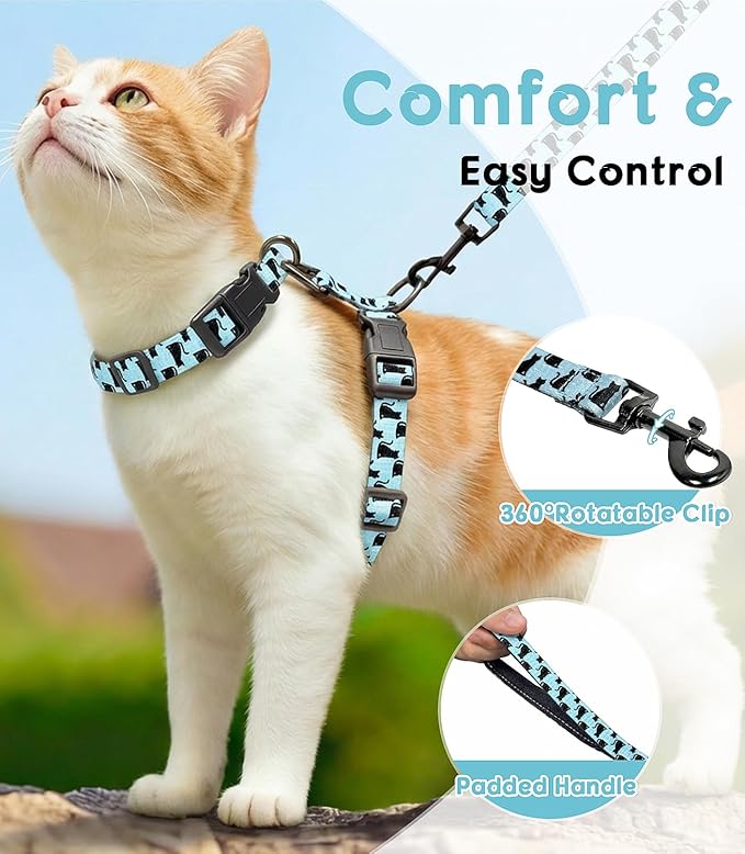 Halypet 2-Pack Cat Harness and Leash Set, Escape Proof 3-in-1 Adjustable Harness for Cats, Soft Lightweight, Easy On & Control for Walking, Travel & Outdoor Use, Light Blue Kitty, Small