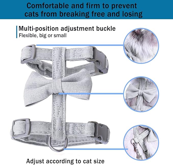 Cat Leash and Harness Set, Cat Harness Escape Proof Ddzmz Soft Mesh Breathable Adjustable Cat Vest Pet Harnesses for Walking Escape Proof Grey Color L Size for Pet Cat Kitten Puppy Rabbit Ferret(1Pack