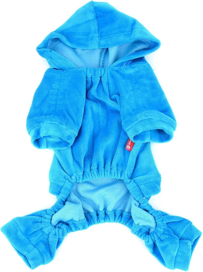 Dog Jumpsuit Hoodie Sweatshirt Dog Fleece Sweater Coat Small Pet Clothes Rhinestone Crown Blue M