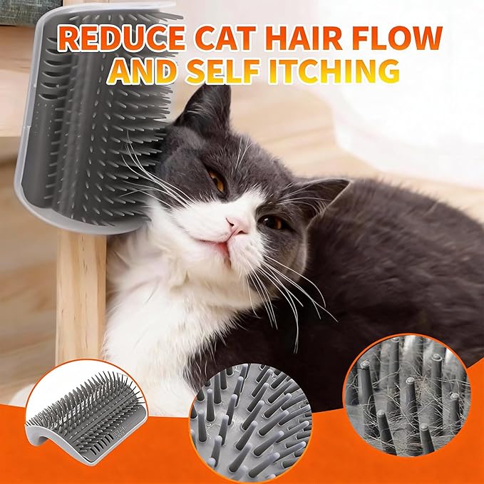 4 Pcs Cat Corner Brush, and Cat Self Grooming Brush with Mint, Corner for Cats to Scratch and Groom, Pet Wall Mounted for Stress Relief and Fur Care