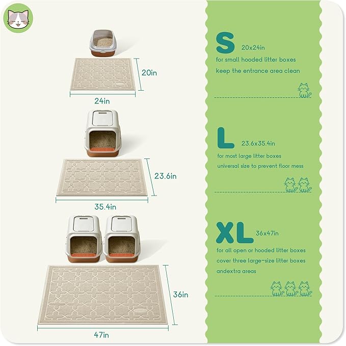 Yimobra Cat Litter Mat, Litter Trapping Waterproof Non Slip PVC Mat, Scatter Control Easy Clean for Litter Box, 47"x36", Beige