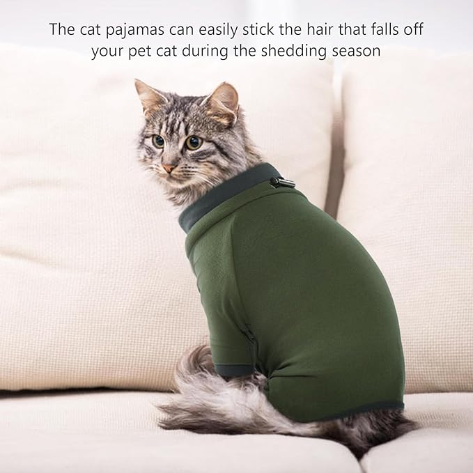 Sticky Cat Clothes Stretchy, Sphynx Hairless Sweater & Pajamas for Cats only, Soft Cat Onesie for Cats After Surgery Female Male & Hair Loss Prevention, Green M