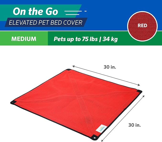 Coolaroo On The Go Cooling Elevated Dog Bed Replacement Cover, Portable for Travel & Camping, Collapsible for Storage, Medium, Red