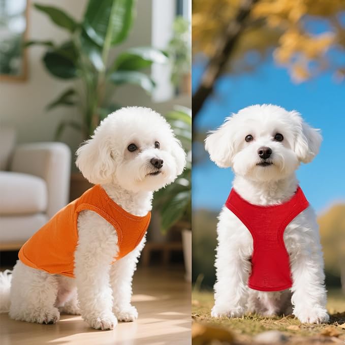 4 Pcs Cat Shirts Solid Color Dog Clothes Summer Sleeveless Pet T Shirts for Small Pet Dogs Cat (Black,Grey,Red,Orange, X-Large)