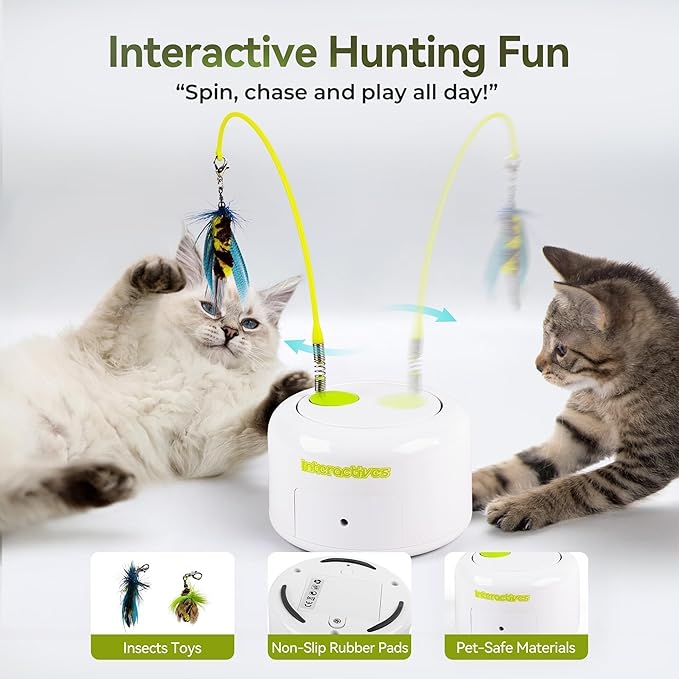 ALL FOR PAWS Interactive Cat Toy, Automatic Cat Toys with Flying Bug for Indoor Bored Cats, Cat Motion Activated Toys, Electric Cat Teaser Flying Feather Wand