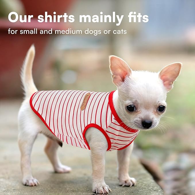 Dog Striped Shirts for Extra Small Dogs 2 Pack, XS Dog Sleeveless Striped Vests Dog Pullover T-Shirts Lightweight Puppy Kitten Tank Top Cat Tee for Chihuahua, RedBlack-XS