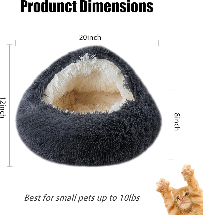 FORMYCATIE Cat Beds for Indoor Cats,Cat Cave for Puppy and Kitty,Calming Small Dog Bed for Small Dogs with Cover Cave,Cozy Warming Fluffy Washable Anti-Slip Pet Sleeping Bag(20 * 20inch,Dark Gray)