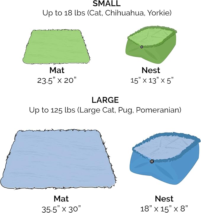 Furhaven Self-Warming Cat Bed for Indoor Cats, 4-Beds-in-1 & Washable - Plush Long Faux Fur Convertible Cuddler - Spruce, Small (Pack of 2)