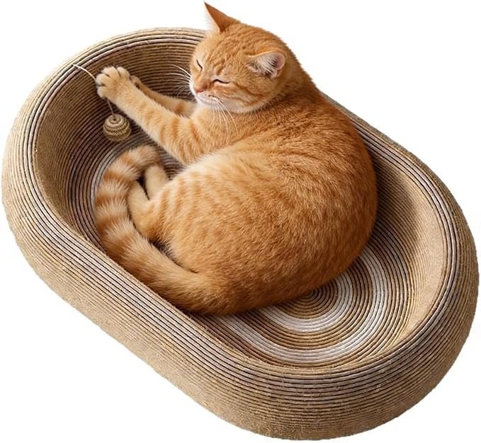 Feline Scratcher Bed – Natural Sisal Nail Sharpener Mat, Upholstery Guard Furniture | Residential Apartment Living Room Sleeping Space Floor Sofa Protection Comfort Activity