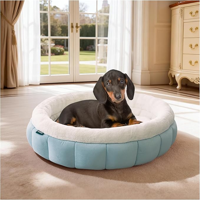 BALANCE Cat Beds for Indoor Cats, Washable Round Dog Bed, Donut Dog Bed with Anti-Slip Bottom for Small Dogs, 28 Inches, Dream Blue