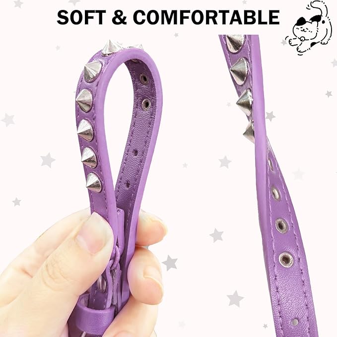Leather Cat Collars for Boy Girl Cats with Bell and Safety Elastic Belt, Personalized Rivets Stud Adjustable Safe Buckle Collar with Skull Charm for Kitty Small Pets, Halloween Cat Collar