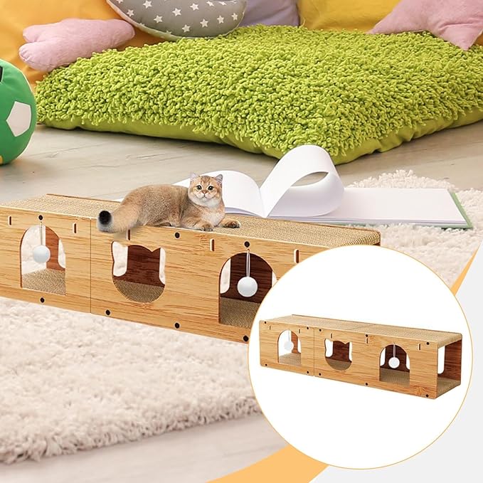 HouseVibe Cat Tunnel Scratcher with Scratching Pad, Multipurpose Corrugated Tunnel Bed Furniture Protector for Indoor Cats- XL