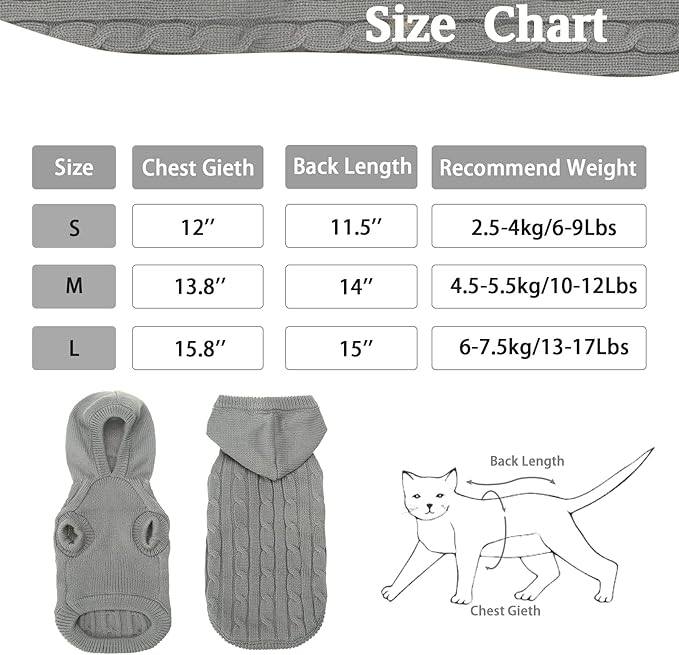 PUPTECK Winter Dog Cat Sweater Coat - Soft Cold Weather Clothes Knitwear for Kitties & Small Dogs Indoor Outdoor Walking Warm, Knitted Classic for Doggies Kitties Girls Boys, Grey L