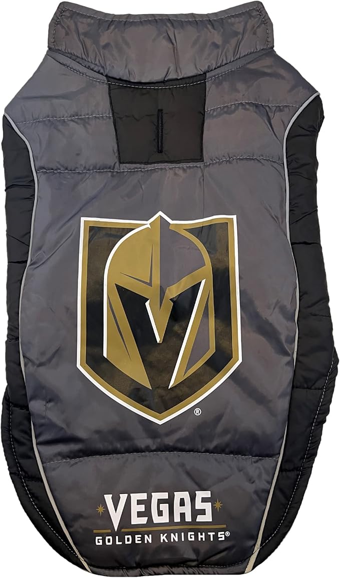 Pets First NHL Las Vegas Golden Knights Puffer Vest for Dogs & Cats, Size Medium. Warm, Cozy, and Waterproof Dog Coat, for Small and Large Dogs/Cats. Best NHL Licensed PET Warming Sports Jacket