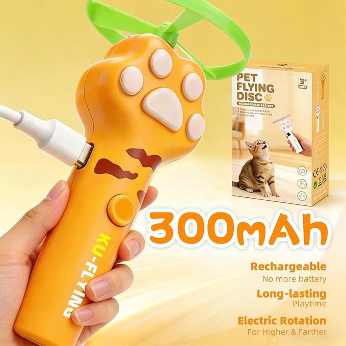 Cat Flying Disc Launcher Toy,Disc Launcher Rechargeable with 6 Flying Discs (3 Glow),Outdoor Toys to Help Pets Lose Weight and Exercise