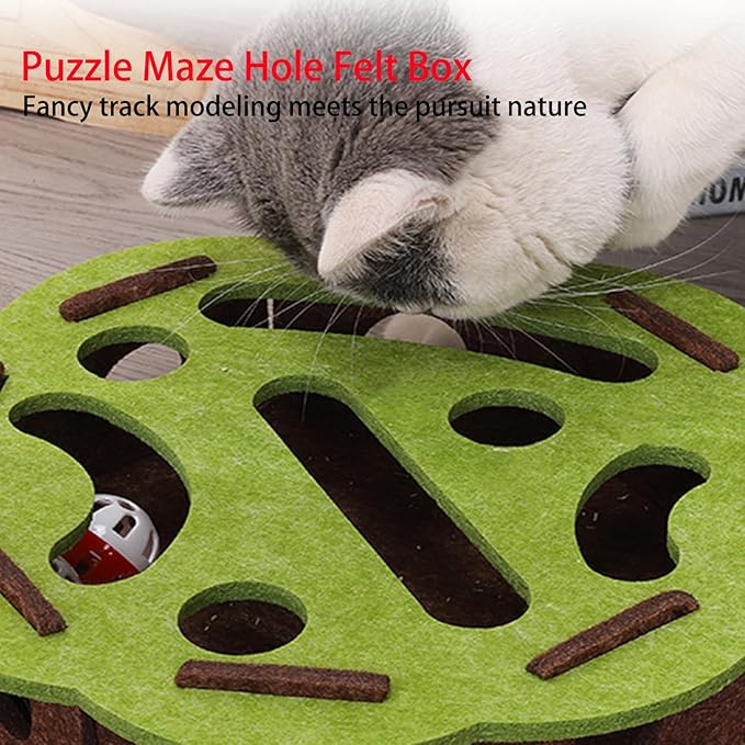 Interactive Cat Scratch Puzzle Enrichment Box – Felt Maze Toy for Indoor Cats, Self Play Scratching Hunting Mental Stimulation Toy