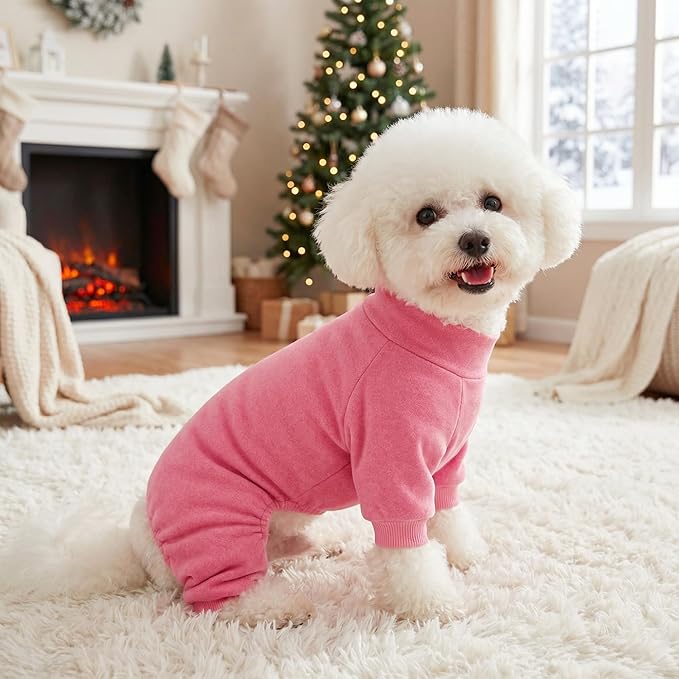 choyaxo Velvet Dog Pajamas Stretchy Pet Clothes Puppy Jumpsuit Solid Color Cat Clothes for Small Pet Dog and Cat (Pink, Medium)