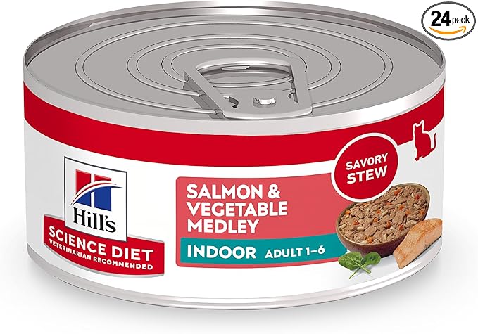 Hill's Science Diet Adult 1-6 Indoor Wet Cat Food, Salmon & Vegetable, 5.5 oz. Cans, 24-Pack