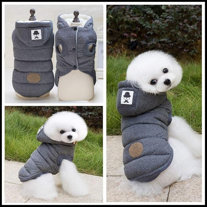 Dog Coat Rdc Pet Hoodie Cold Weather Coats Warm Dog Apparel Winter Thick Clothes Dog Cozy Jacket for Small Dog Medium Cat (S, Grey)