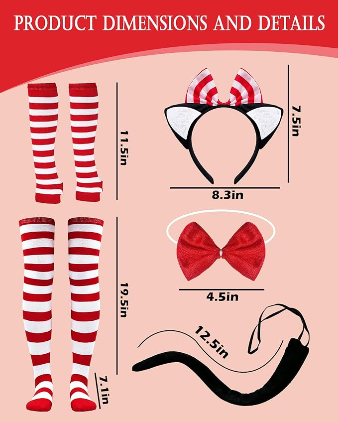6 Pcs Cat Costume Set with Headband, Bow Tie, Sleeves, Socks, Tutu and Tail for Grils Halloween Book Week Cosplay