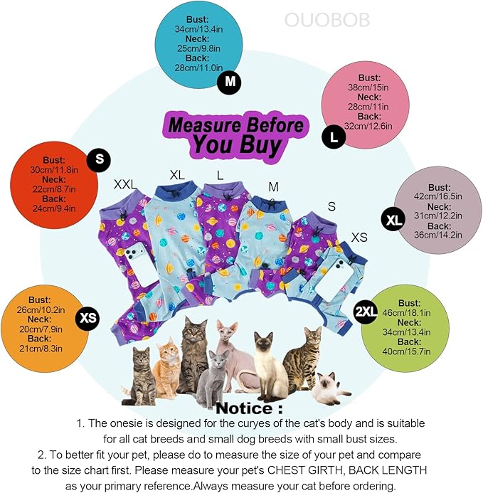 Sticky Hair Cat Clothes, Anti-Shedding Cat Pajamas, Post-Surgery Recovery Onesie, Soft Breathable, Prevents Licking & Scratching Wounds, Warm Cats Sweater, Sphynx Cats Clothing- Purple XXL