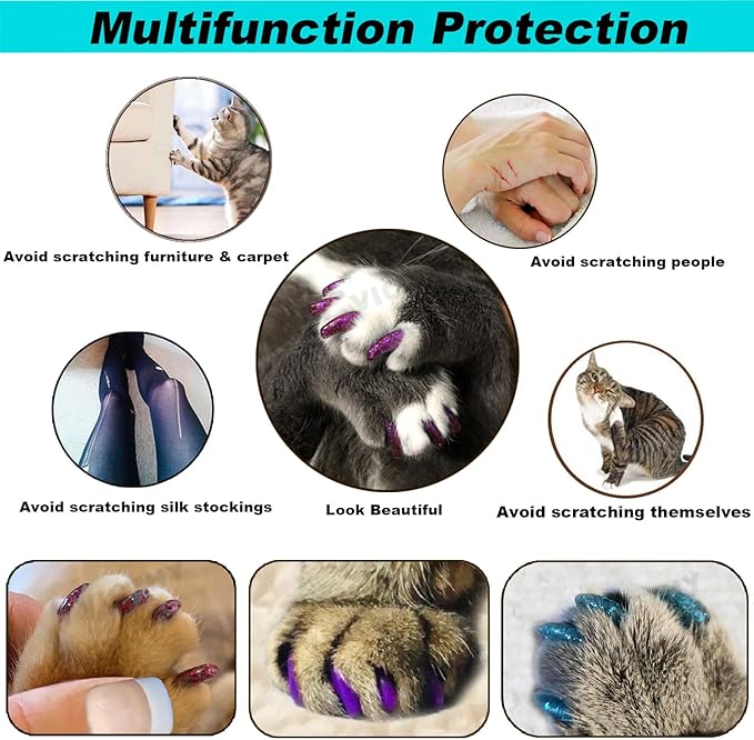 VICTHY 160pcs(16 Colors) Cat Nail Caps Cat Claw Caps Cat Nail Covers with Adhesives and Applicators (Medium)