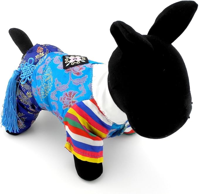 Ethnic Dog Costume Korean Traditional Knot Pendant Norigae Hanbok Embroidery Silk Pet Clothes Outfit Color Dress for Small Puppies Large Cat Apparel Birthday Party Festival Celebration Boy XL