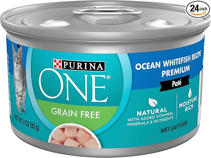 Purina ONE Natural, High Protein, Grain Free Wet Cat Food Pate, Ocean Whitefish Recipe - (Pack of 24) 3 oz. Pull-Top Cans