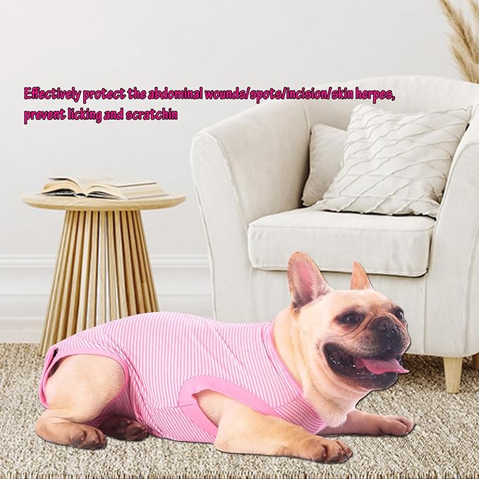 Dog Recovery Suit Pink Female Spay Surgical Small Shirt, Male Surgery Recovery Suit,Pink-White Striped S