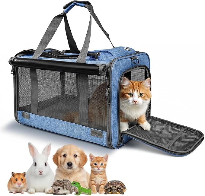 Pet Carrier for Medium-Small Cats, Collapsible Cat Carrier and Soft-Sided Pet Carrier for Medium Big Cats and Puppy Up to 17lbs, 2-Way Entry with Privacy Cover, Travel Bag L18.12”X11.81”X11.81”