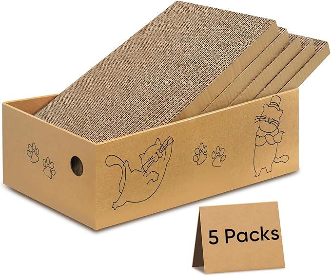 Cat Scratcher, 5 Packs in 1 Cardboard Box Cat Scratching Pad for Indoor Cats and Kitten, Cat Scratch Pad to Protect Furniture, Large Size