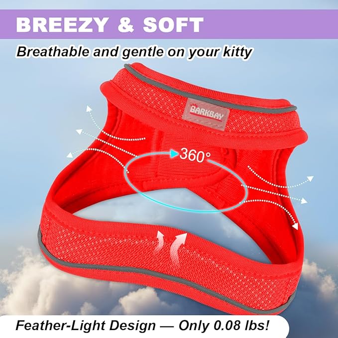 Cat Harness and Leash Set,Escape Proof Kitten Harness,Step in Adjustable Soft Lightweight,Easy Control,Reflective Strips Comfortable for Walking Travel(Red,XXS)