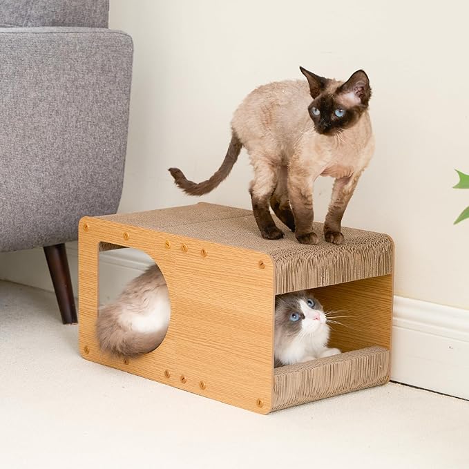 EHEYCIGA Cardboard Cat Scratcher House, 20-Inch Corrugated Cat Scratcher for Indoor Cats, Large Scratching Board Pad, Brown