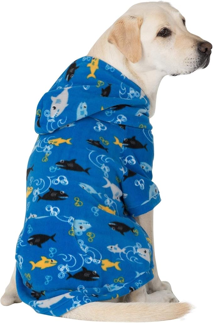 Pet Pjs - Shark Frenzy Pet Pjs Fleece Hoodie Sweaters - Large (Fits Up to 50 lbs) - Pet - Large (Fits Up to 50 lbs)