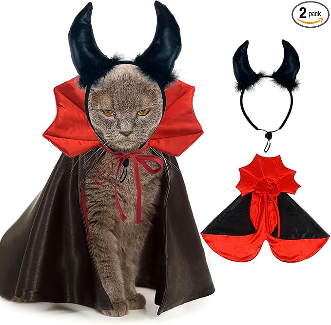 Halloween Cat Vampire Costume Dog Halloween Cosplay Dress Cape Devil Horns Hat Holiday Clothes for Cats Small Medium Dogs