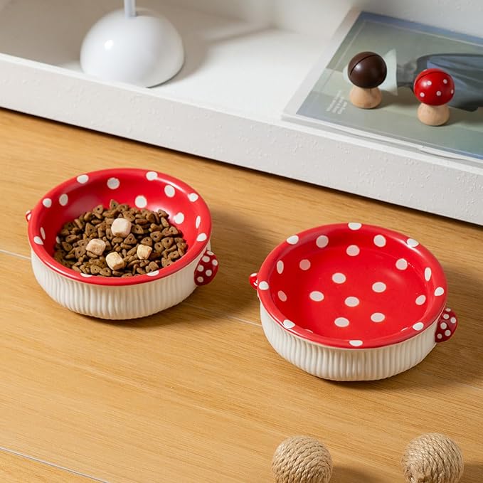 Ceramic Elevated Dog Cat Food Bowl Set with Wooden Stand, Raised Cat Slow Feeders, no Black Chin, Pet Food and Water Dishes, for Kitten Pubby Small Animal