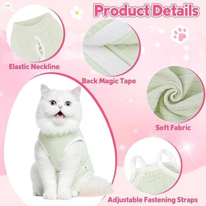 Coppthinktu Cat Recovery Suit for Female Cats After Spay, Breathable Cat Onesie Kitten Onesie Bodysuit, Cat Surgery Recovery Suit for Abdominal Wounds Anti Licking E-Collar Alternative