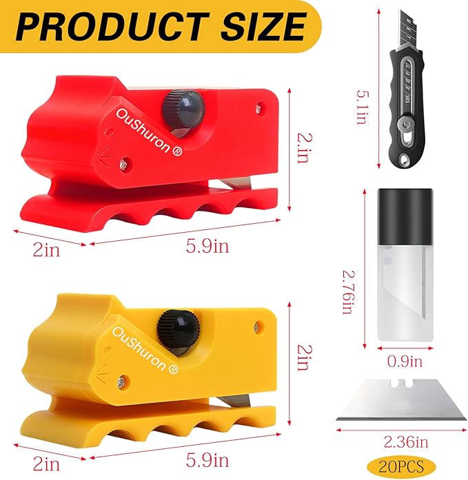2PCS Cardboard Cutter for Cat Scratchers, DIY Cardboard Strip Cutter with 20 Spare Precision Inserts & Craft Knife for Custom Cat Beds, Furniture & Scratch Pads (Red & Yellow)