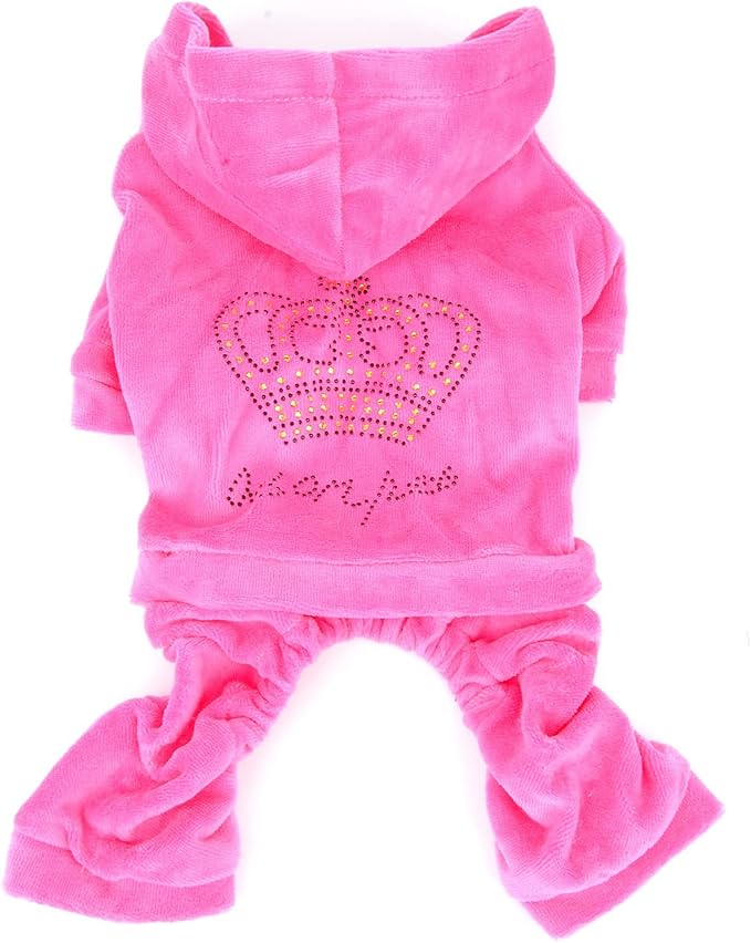 Dog Hoodies Jumpsuit for Small Dog Cat Puppy Rhinestone Crown Soft Velvet Winter Hooded Pajamas Tracksuit Outfits Sportswear Jacket with Hat Training Outdoor Pink XS