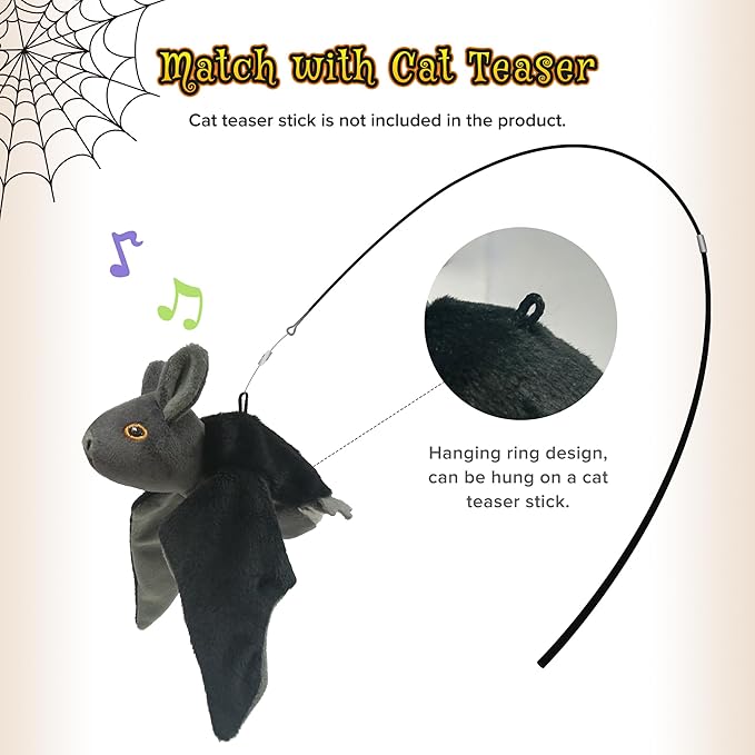 LEWISER Cat Toys, Flapping Wings Cute Bat, No Flying, Chirping Bird Interactive Catnip Toy for Kitten or Small Dogs, Touch Activated, Rechargeable