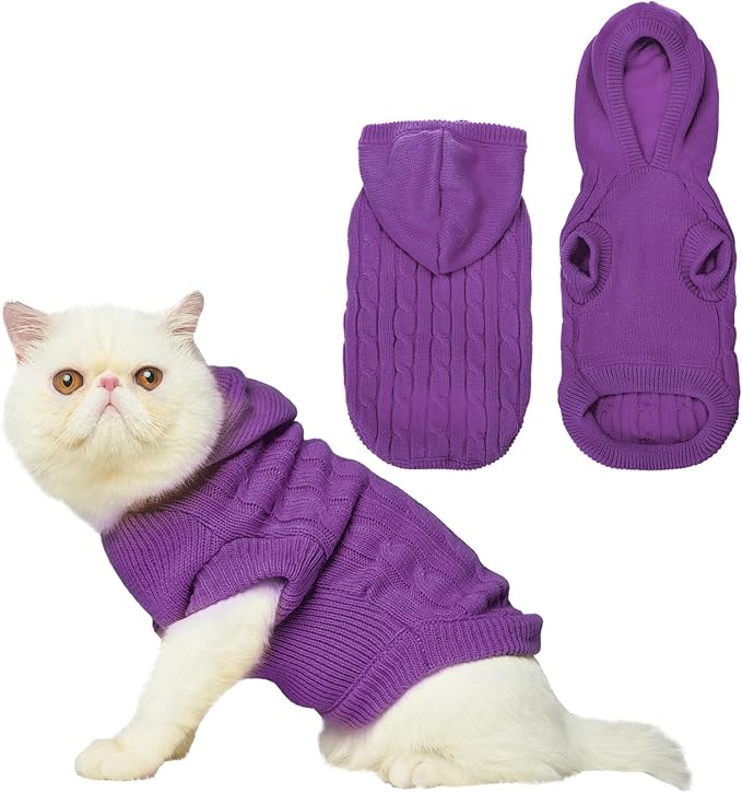 PUPTECK Winter Dog Cat Sweater Coat - Soft Cold Weather Clothes Knitwear for Kitties & Small Dogs Indoor Outdoor Walking Warm, Knitted Classic for Doggies Kitties Girls Boys, Purple S