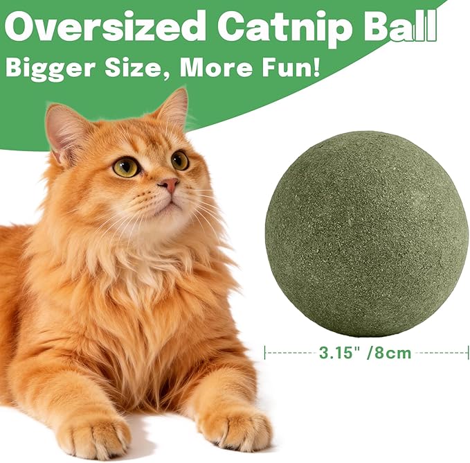 3.15 Inches Giant Catnip Ball, Lickable Cat Nip Ball, Interactive Cat Balls for Bored Adult Cats Indoor, Jumbo Kitty Teeth Cleaning Chew Dental Toy