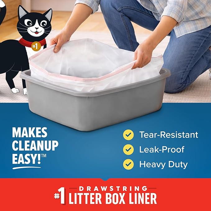 Jonny Cat Litter Box Liners: Heavy Duty - Tear & Leak Resistant - Drawstring Close - Jumbo, 30 Count